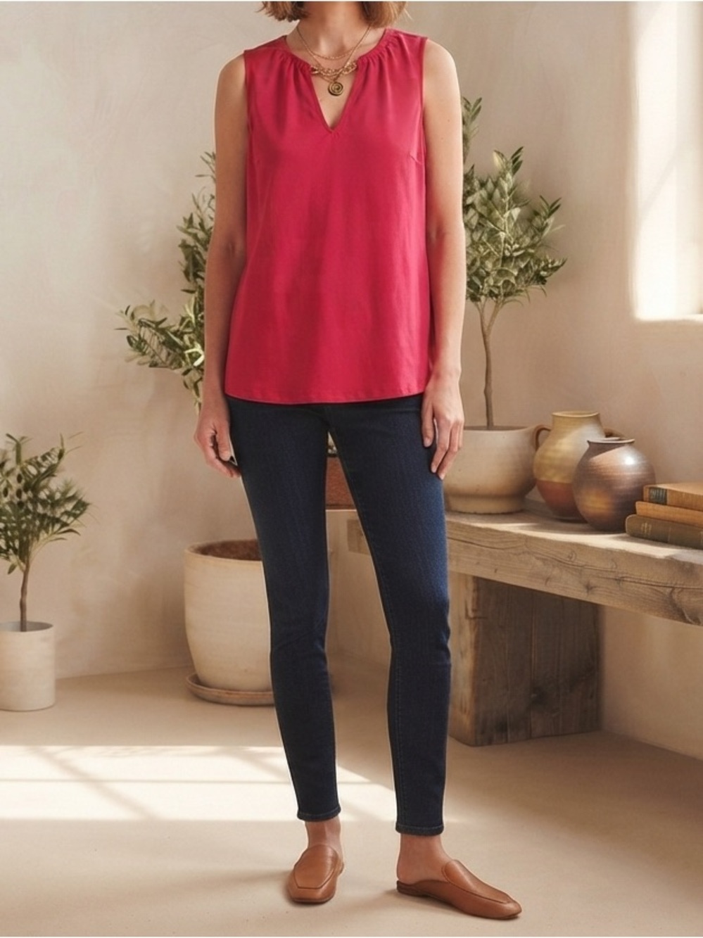🔥$10 FINAL PRICE🔥 Michael Kors Bright Pink Sleeveless V-Neck Tunic Top